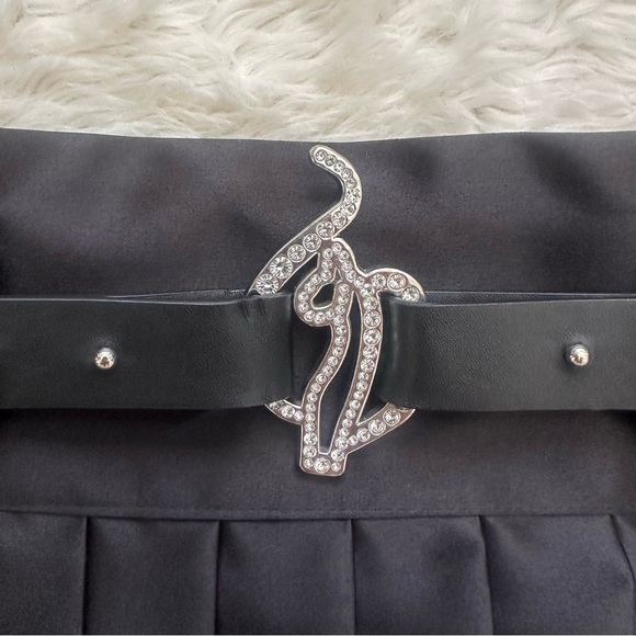 Baby Phat x Forever 21 Skirt Pleated Mini Satin Jeweled Belt Y2K Black Sz XS - Picture 6 of 12